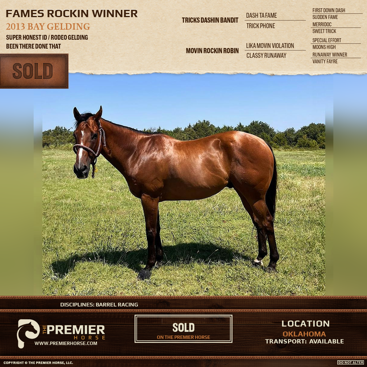 Fames Rockin Winner sold advertisement
